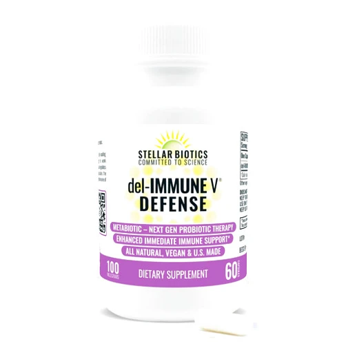 Del-Immune V® Defense by Stellar Biotics, All-Natural Immune Support & Gut Health (+) Immediate Care, Metabiotic: NextGen Probiotic Therapy (60 Caps)