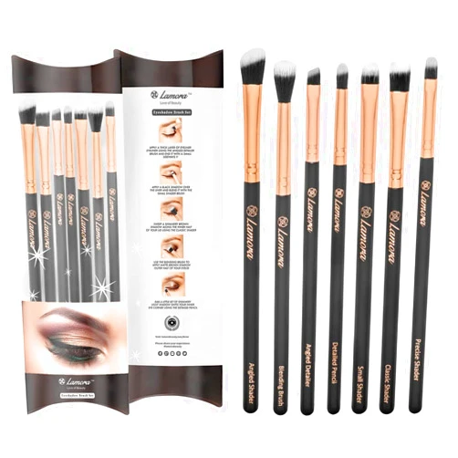 Lamora Eye Makeup Brushes Eyeshadow Brush Set - 7pcs Soft Synthetic Eyeshadow Blending Brush Kit - For Blending Eyeshadow, Eyeliner, Crease, Eyebrow - Long Lasting, Apply Better, Flawless Look Makeup