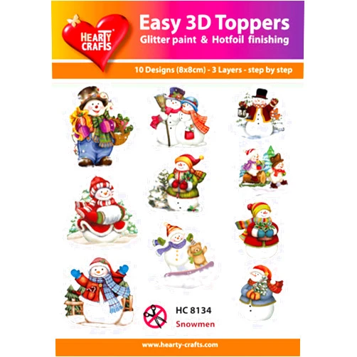 Easy 3D Toppers Snowmen 6-8 cm, Paper, Multicoloured, 17 x 10 x 1 cm
