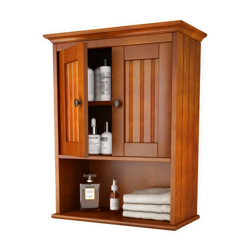 Treocho Wood Wall Cabinet, Bathroom Medicine Cabinet Storage with Doors and Adjustable Shelf, Rustic Cabinet Wall Mounted for Bathroom, Livingroom, Kitchen, Cupboard, Reddish Brown