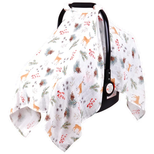 Rquite Car Seat Cover Baby, Carseat Covers Baby for Girl Boy, Muslin Cotton Infant Car Seat Cover, Lightweight Car Seat Canopy, Breathable Baby Carrier Cover, Summer Stroller Sun Shade, Deer