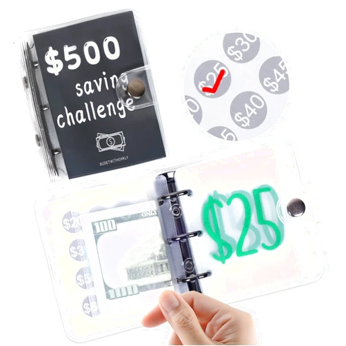 XIMUX $500 Savings Challenge Binder Money Saving Envelope Challenge Mini Budget Binder with Cash Envelopes Reusable Budget Book with Cash Envelopes Envelope Savings Challenge
