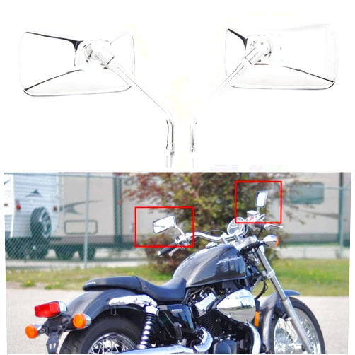 Rich Choices 10MM Chrome Motorcycle Rectangle Handlebar Rearview Side Mirrors Compatible with Honda Kawasaki Suzuki Cruiser Scooter (Chrome#2)
