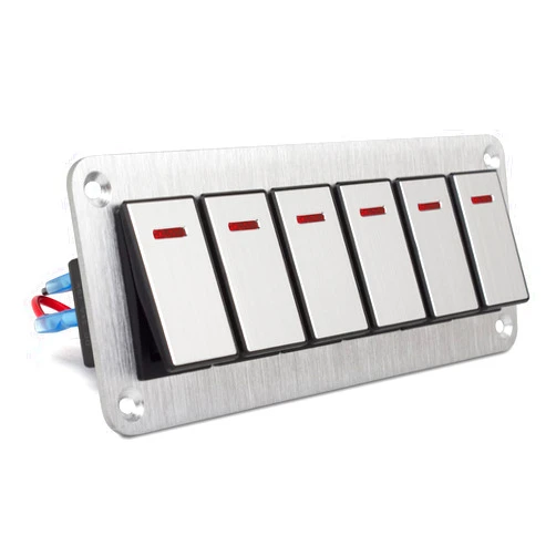 Xhtechnology 6 Gang Aluminum Rocker Switch Panel - 12V/24V Switch Panel 3 Pin ON/Off Pre-Wired Waterproof Toggle Switch Panel for Marine Boat Automotive Car RV