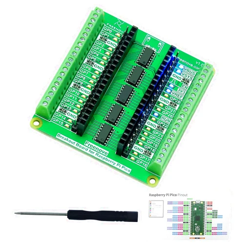 Freenove Breakout Board for Raspberry Pi Pico/Pico H/Pico W, Terminal Block Shield with Pin Header, GPIO Status LED