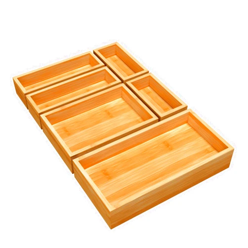 MaxGear Drawer Organizer 100% Bamboo Drawer Organizers 6-Pcs Stackable Wood Kitchen Drawer Organizer 18x15x2 inch Multi-use Desk Drawer Organizer with Various Sizes for Office, Kitchen, Bathroom