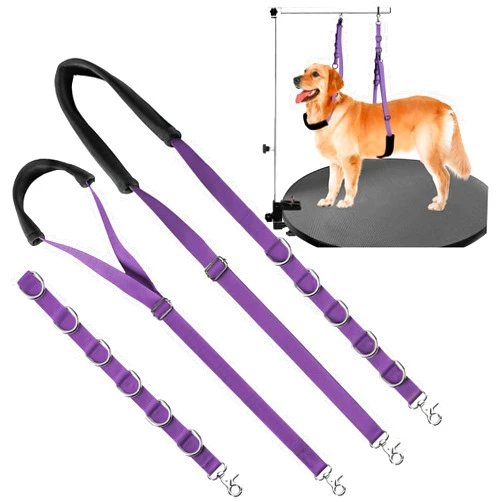 Uni PNR Dog Grooming Belly Strap - Dog Grooming Table Arm Extender with Clamp Extension Loop Bathing Restraint Leash No Sit Haunch Holder for Small & Medium Dog Hair Cutting Washing (Purple)
