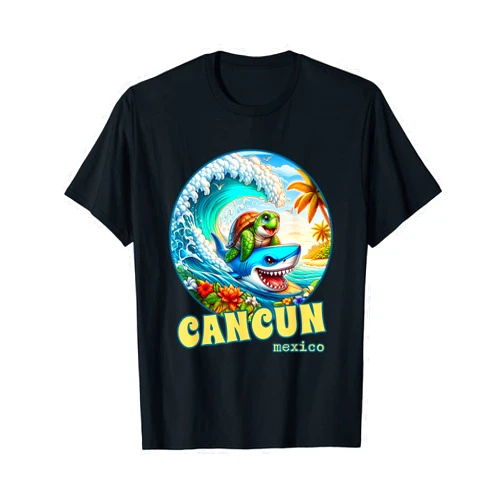 Cancun Mexico Rocks Apparel Cancun Mexico Surfing Sea Turtle and Shark T-Shirt