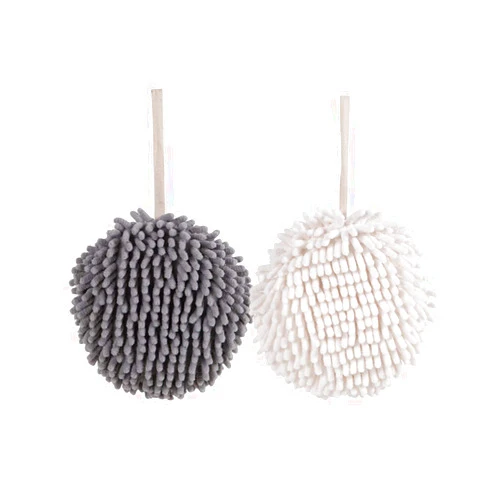 HUOZHI MAYITBE Soft Absorbent Chenille Hand Towels, Decorative Hanging Fuzzy Towels Ball, Thick Drying Cloth Hand Towel for Home Kitchen & Bathroom (White+Grey)