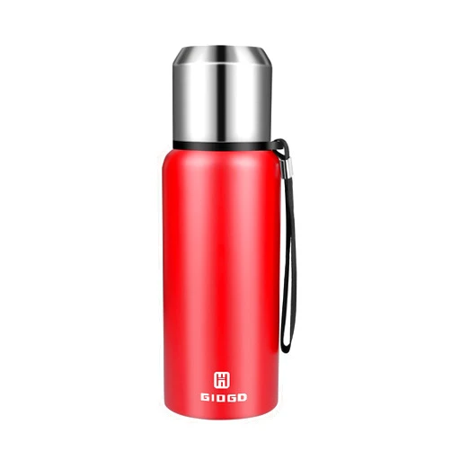 GIOGD Insulated vacuum Thermo Bottle 500ml/16.9oz with cup Stainless steel coffee bottles for hot and cold drink water flask.(Red,500ml)