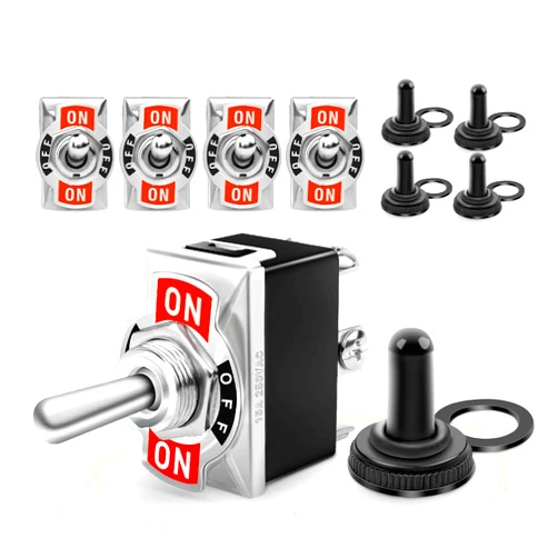 Nilight 50098R 6Pin Heavy Duty Rocker Toggle 15A 250V 20A 125V DPDT 6 Pin ON/Off/ON Switch Metal Bat Waterproof Boot Cap Cover-5 Pack, 2 Years Warranty