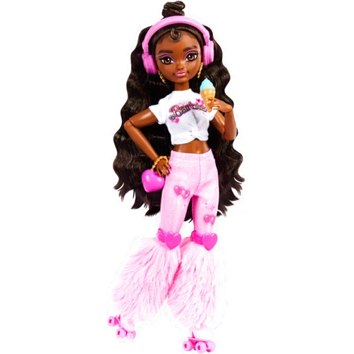 Barbie Dream Besties Doll and Accessories, Barbie Brooklyn” Posable Roller Skating Fashion Doll with Dark Brown Hair, 9 Music & Video Themed Pieces