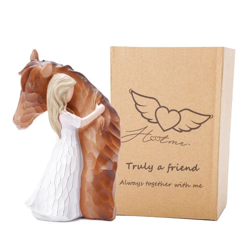KITMOUS EIMOON Girl Embrace Horse Figurine Statue, Horse Gifts for Girls Women, Christmas Birthday Gifts for Horse Lovers, Sculpted Hand-Painted Figure