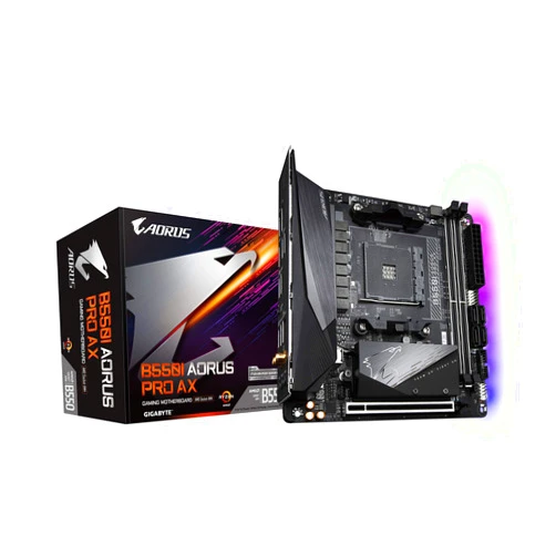 GIGABYTE B550I AORUS PRO AX (AM4 AMD/B550/Mini-Itx/Dual M.2/SATA 6Gb/s/USB 3.2 Gen 1/WiFi 6/2.5 GbE LAN/PCIe4.0/Realtek ALC1220-Vb/DisplayPort 1.4/2xHDMI 2.0B/RGB Fusion 2.0/DDR4/Gaming Motherboard)