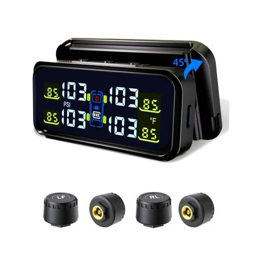 Tenpmas RV Tire Pressure Monitoring System, Wireless USB/Solar TPMS with 4 Sensors Installed on Windowshield, tire Pressure Sensor, 6 Alarm Modes, 0-130PSI for Sedan/SUV/MPV/Truck/Older Vehicle TY101