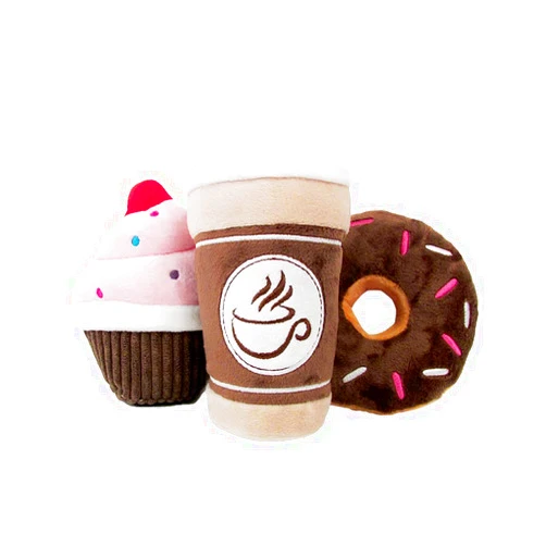 TONBO Sweet Treats Combo - Crinkle Plush Cute Dog Toys, Cupcake, Coffee, Donut (Sweet Treats Combo)