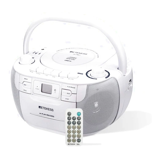 Retekess TR621 CD and Cassette Player Combo, Portable Boombox AM FM Radio, Tape Recording, Stereo Sound with Remote Control, USB, Micro SD, for Family(White)