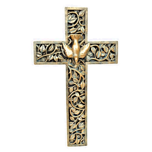 AMAJY Golden Bronze Tone Dove Wall Cross Spiritual Art Holy Spirit Wall Hanging Cross Religious Decoration Blessing Gift (Large 15.75