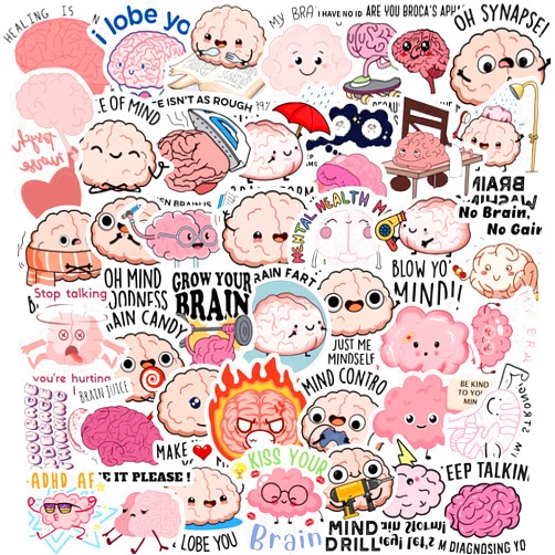 Ycendravious 50 PCS Funny Brain Stickers,Neuroscience Gifts,Cute Brain Gifts Decor Decals,Aesthetic Vinyl Stickers Pack for Adults Teens,for Water Bottles Laptop Scrapbooking Birthday Party Supplies Decoration