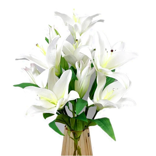 XIYUAN Artificial Tiger Lily Bouquet Lilies Flower with Rods 4 Bundlesof 12 Flower Heads for Home Table Party Garden Shop Office Decoration Artificial Flower(White/30.7inch)