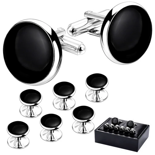 HAWSON Men’s Cufflinks and Tuxedo Studs Set with Gift Box; Men’s Jewelry or Accessories Suitable for Black Suit White Shirts Vest and Red Bow tie on Wedding or Anniversary and Birthday