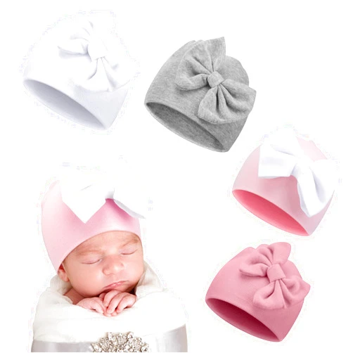 Cuffbow 4 Pcs Preemie Hats Bow Preemie Cap Warm Premature Baby Hat Cotton Preemie Beanie Hat for Preemie Newborn 3-7 Lbs