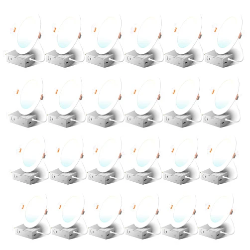 Amico 24 Pack 6 Inch 5CCT Ultra-Thin LED Recessed Ceiling Light with Junction Box, 2700K/3000K/3500K/4000K/5000K Selectable, 1050 Lumens, Dimmable Canless Wafer Downlight, 12W Eqv 110W-ETL&FCC