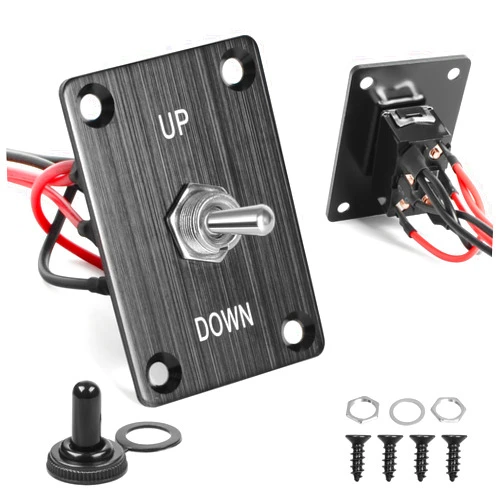 QTEATAK Prewired Self Reset 6-Pin 3 Position UP/Down Button Switch, Rocker Switch, Toggle Switch with Mounting Plate - Waterproof Cap Included