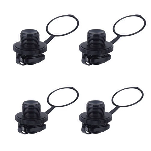 Flylin 4Pcs Inflatable Boat Air Valve, Boat Spiral Air Plugs Black One-Way Inflation Replacement Screw, Plastic Tube Valve Replacement for Inflatable Raft Boat Kayak