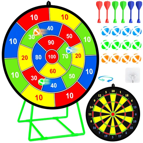 MINIFUN Large Dart Board for Kids, Kids Double-Sided Dart Board with Sticky Balls and Darts, Indoor/Outdoor Sport Fun Party Play Game Toys, Gifts for 3 4 5 6 7 8 9 10 11 12 Year Old Boys Girls