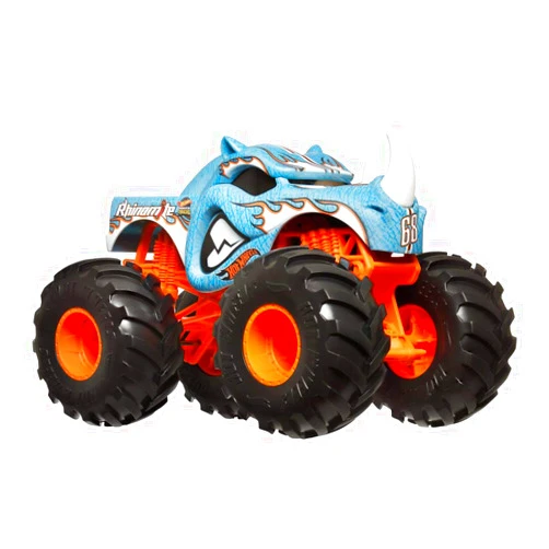 Hot Wheels Toy Monster Trucks Oversized Rhinomite 2024, 1:24 Scale Die-Cast, Blue, Orange, White