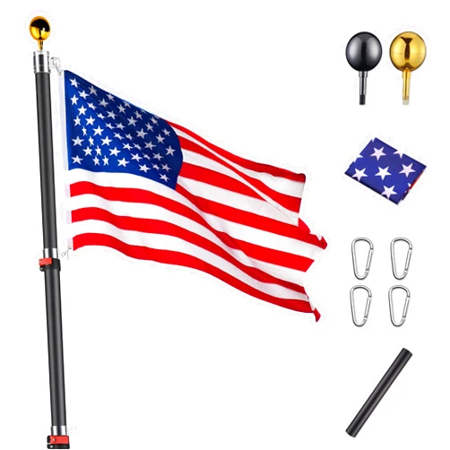 Yeshom Yescom Black Upgraded 30 ft Telescopic Heavy Duty Aluminum Flag Pole Kit Fly 2 Flags 3'x5' US Flag & Ball Top Flagpole for Commercial Residential Outdoor