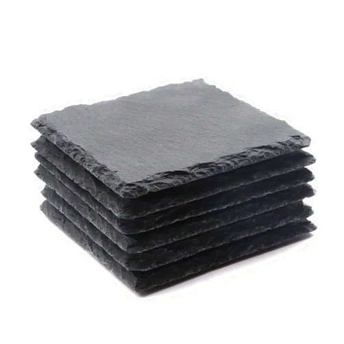VIBRATITE 6 Pack Square Slate Drink Coasters, VIBRATITE 4 Inch Black Slate Stone Coasters Bulk Cup Coasters with Anti-Scratch Bottom for Drink Coffee Bar Kitchen Home Decor Engraving