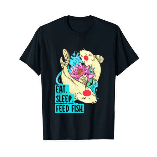 Japanese Koi Fish Lover Gifts & Stuff Eat Sleep Feed Fish Funny Japanese Koi Carp Fishkeeping T-Shirt
