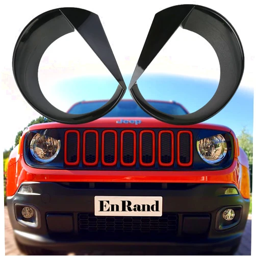 EnRand Front Light Bezel Headlight Cover Trim for Jeep Renegade 2015 2016 2017 2018,Angry Birds Eye Style,Durable UV treated ABS,Upgrade Clip In Version