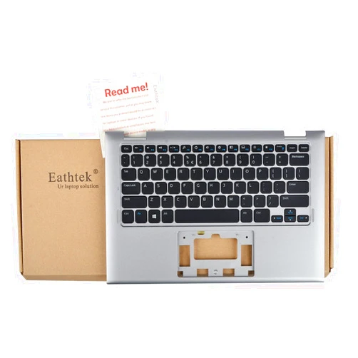 Eathtek Replacement Keyboard with Palmrest Upper Case without Touchpad for Dell Inspiron 11 3147 3148 series Silver US Layout, Compatible with part number 0R68N6 R68N6 V144725AS1 07W4K6