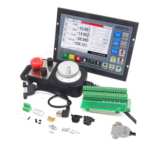 CNCTOPBAOS 4 Axis Offline Stand Alone CNC Motion Controller System DDCSV3.1,Servo/Stepper Motor Control Replace Mach3 PLC+100PPR MPG Handwheel with E-Stop for CNC Router Engraving Machine