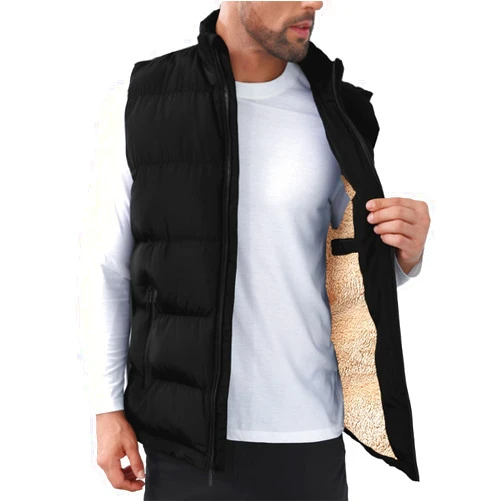TUVEKE Men's Puffer Vest Sherpa Lined Outdoor Zipper Fleece Vest Warm Sleeveless Men Winter Jackets Water-Resistant M-3XL