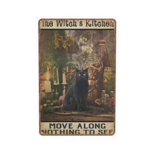 Aikeory The Witch's Kitchen Black Cat Tin Signs, Black Cat Decor, Witch Retro Funny Metal Sign Vintage Poster Wall Art for Kitchen Garden Bathroom Farm Home Coffee Decor Tin Sign,8x12 inches
