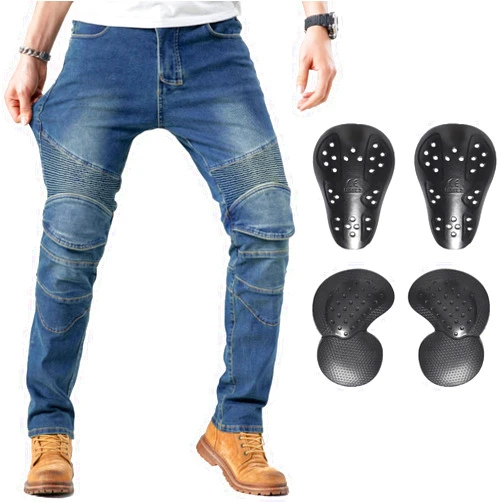 CTBQiTom Men's Motorcycle Pants Motocross Riding Jeans Adventure Motorbike Pants with Knee and Hip CE Armor Protector Pads