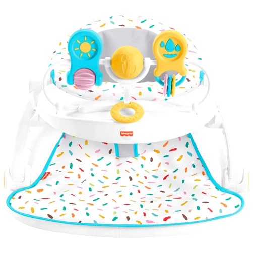 Fisher-Price Portable Baby Chair Deluxe Sit-Me-Up Floor Seat with Snack Tray, Newborn Activity Toys & Rainbow Sprinkles Washable Pad