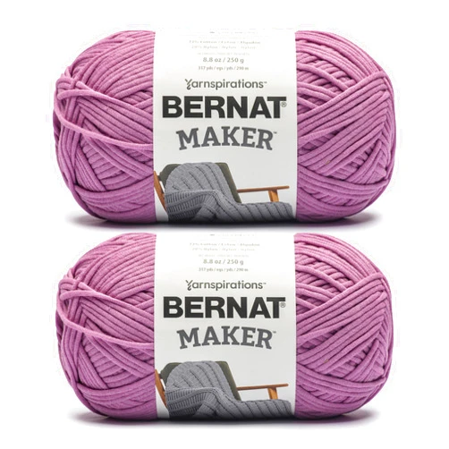 Bernat Maker Hyacinth Yarn - 2 Pack of 250g/8.8oz - 72% Cotton 28% Nylon - #5 Bulky - 290m/317Yards - for Knitting, Crochet and Amigurumi