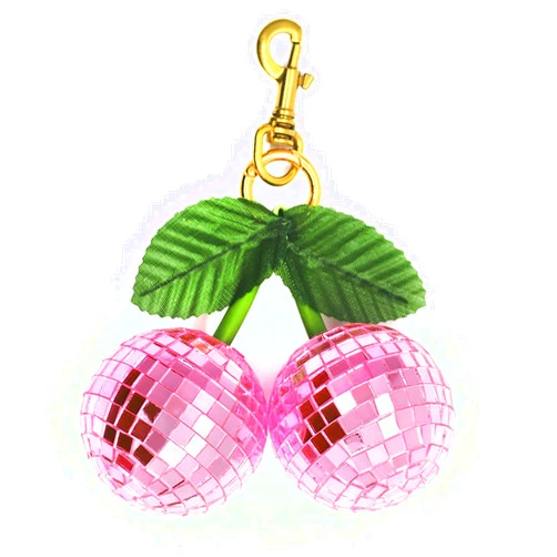 Yeehlmer Cherry Bag Charm Disco Ball for Women Sparkling Car Keychain Ring Strap Accessories for Bags Handbag Car Charms