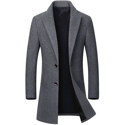 chouyatou Men's Mid-Length Single Breasted Wool Blend Top Coat