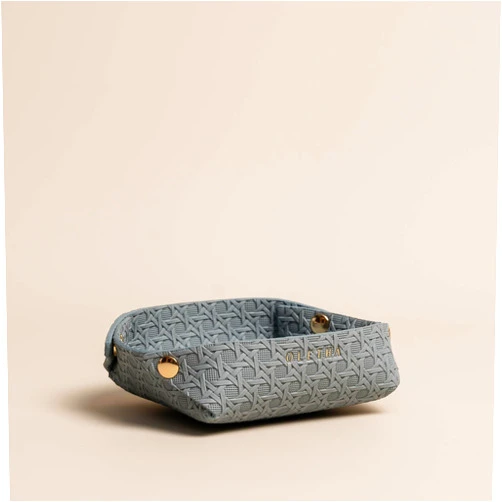 OLETHA Aesthetic Small Entryway Table Tray Catchall Bowl, Ideal for Keys, Wallet, and Accessories, Lattice Patterned, Ash Blue