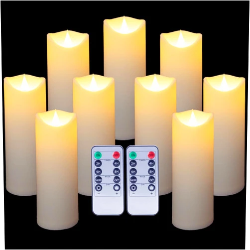 Enido 9 Pc Flickering Flameless Candles with Remote Timer for Romantic Ambiance and Home Decoration Battery Operated Candles LED Candles Pillar Candles with 3D Flame, Battery Candles