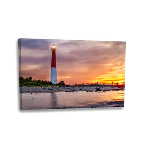 JMDOYSEBSE Wall Art Stretched and Framed Canvas Paintings Pictures Prints Artwork Sunset over Barnegat Lighthouse Ready to Hang for Home Decorations Office Wall Décor