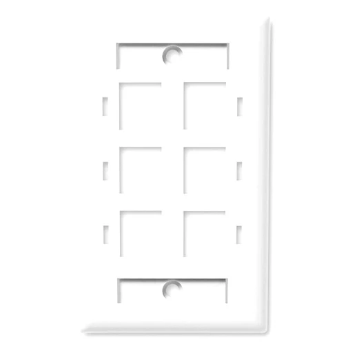 NavePoint Keystone Jack Wall Plate 6-Port, Low Profile, Single Gang, White, 10-Pack