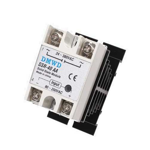 DMWD SSR-40AA Solid State Relay AC to AC (Input 80-250V AC Output 24-380V AC) with Heat Sink, 40A