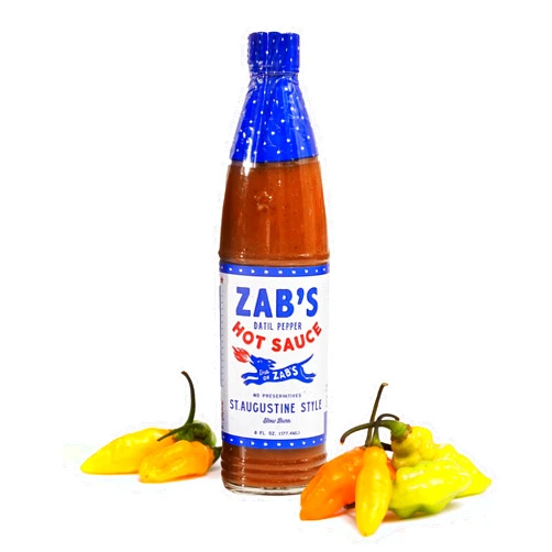 Zab's St. Augustine Style Craft Hot Sauce (6oz, 1 Pack), Naturally Sweet Heat & Signature Slow Burn from Datil Peppers, Gluten-Free, Vegan, Perfect for Pizza, Wings, BBQ, & More